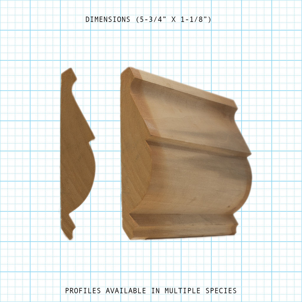 Crown wood molding profile diagram, 5-3/4" x 1-1/8" dimensions.