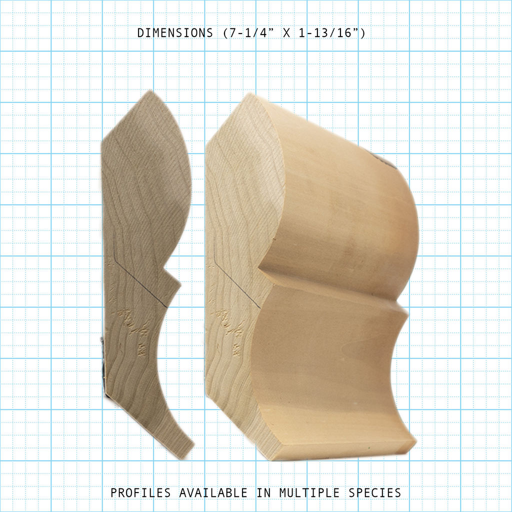 Crown wood molding profile diagram, 7-1/4" x 1-13/16" dimensions.