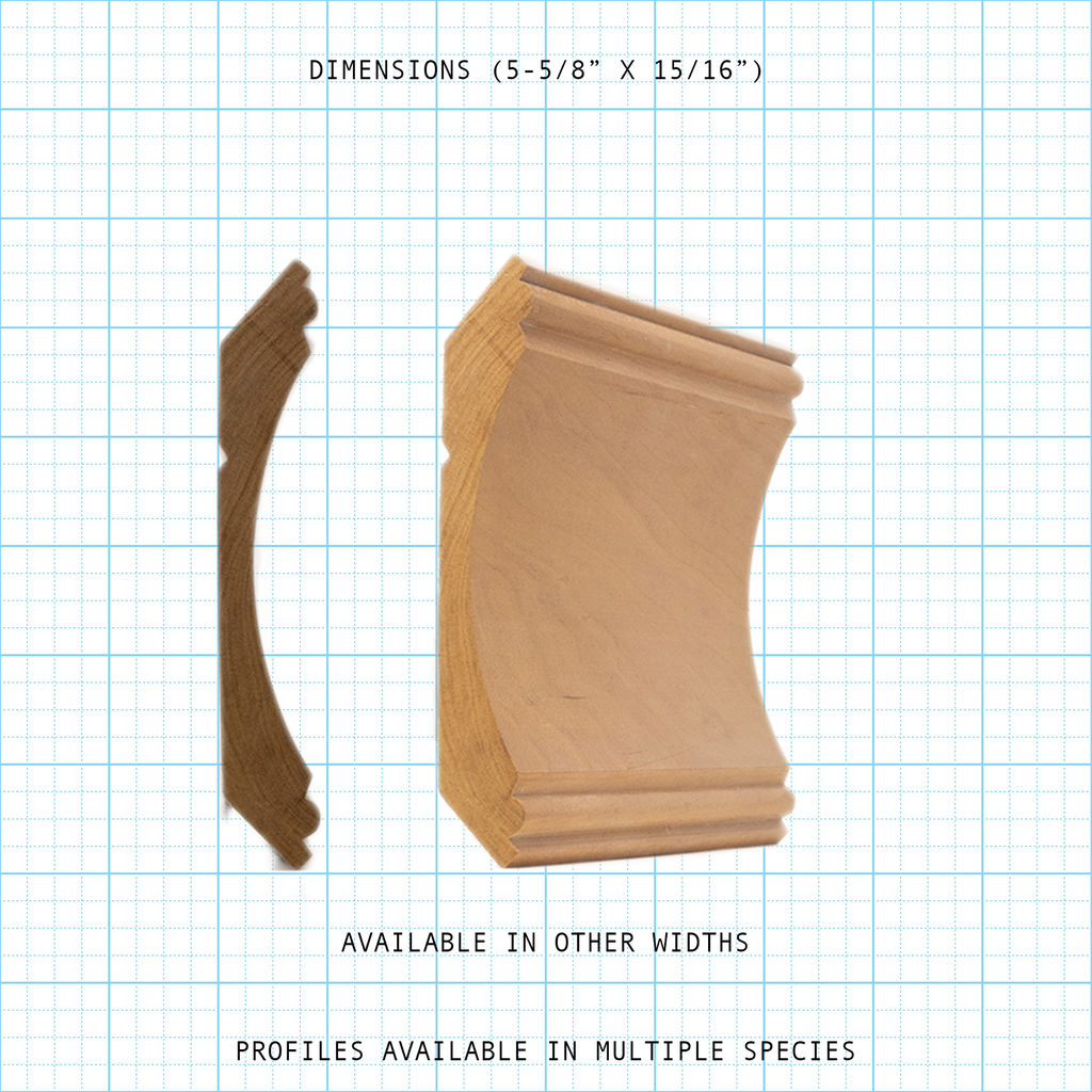 Crown wood molding profile diagram, 5-5/8" x 15/16" dimensions.