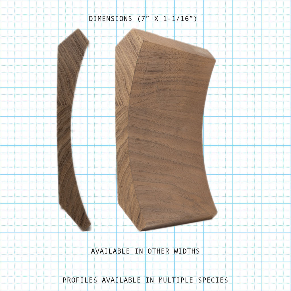 Crown wood molding profile diagram, 7" x 1-1/16" dimensions.