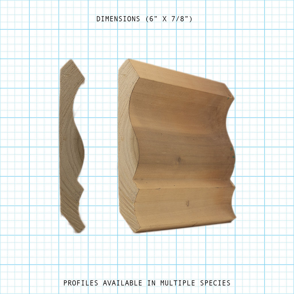 Crown wood molding profile diagram, 6" x 7/8" dimensions.