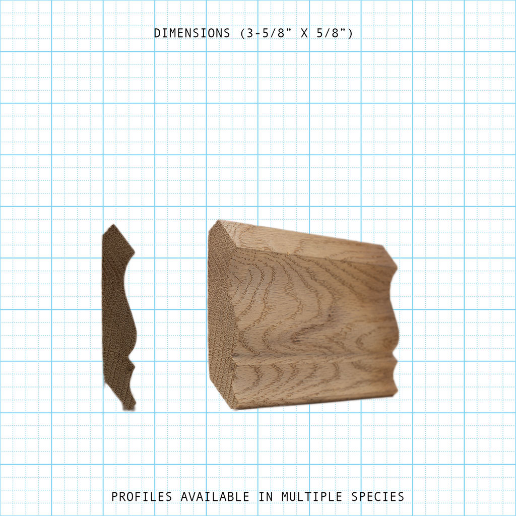 Crown wood molding profile diagram, 3-5/8" x 5/8" dimensions.