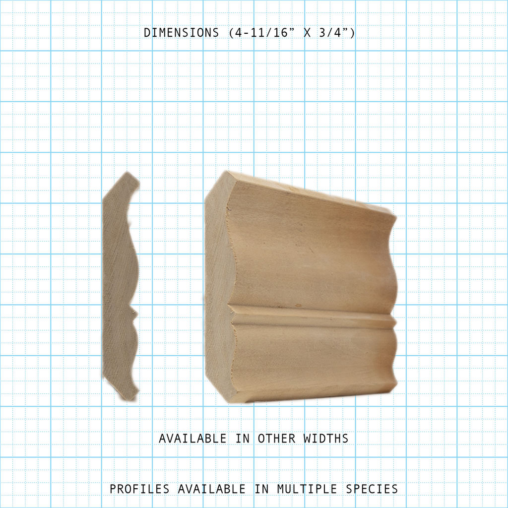 Crown wood molding profile diagram, 4-11/16" x 3/4" dimensions.