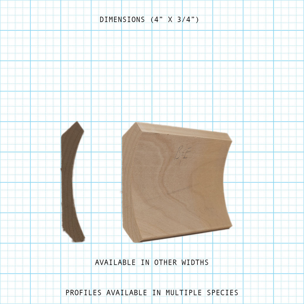 Crown wood molding profile diagram, 4" x 3/4" dimensions.