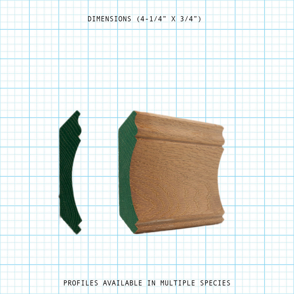 Crown wood molding profile diagram, 4-1/4" x 3/4" dimensions.