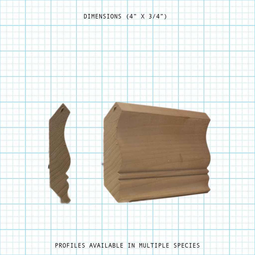 Crown wood molding profile diagram, 4" x 3/4" dimensions.