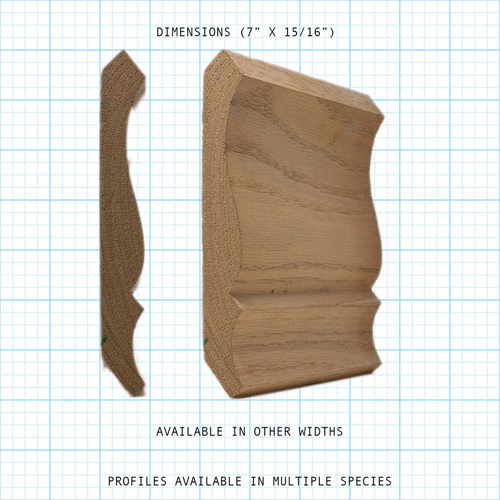 Crown wood molding profile diagram, 7" x 15/16" dimensions.