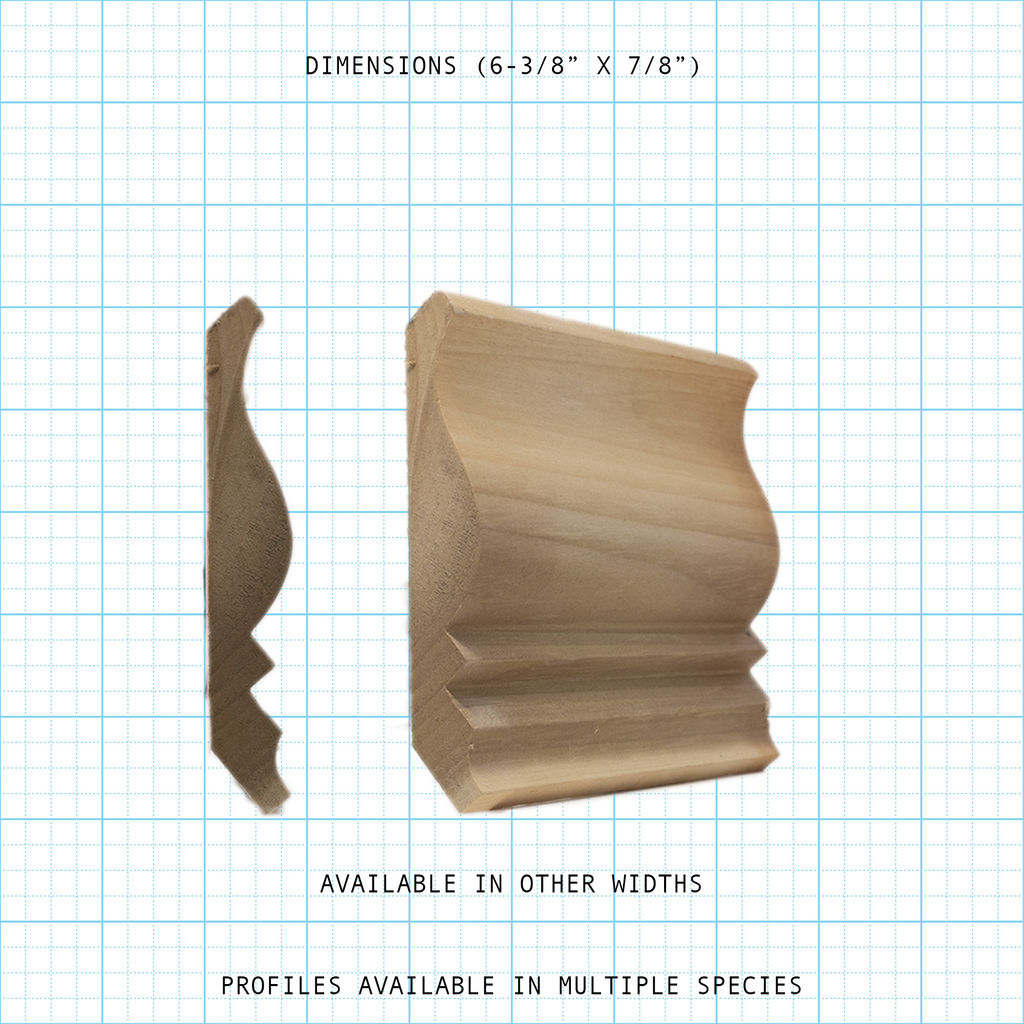 Crown wood molding profile diagram, 6-3/8" x 7/8" dimensions.