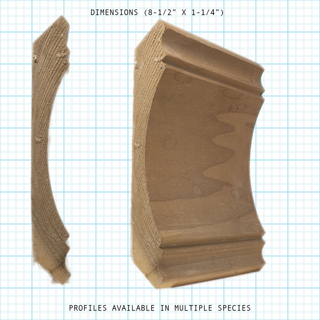 Crown wood molding profile diagram, 8-1/2" x 1-1/4" dimensions.