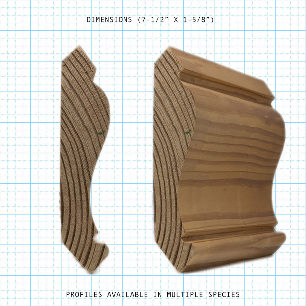 Crown wood molding profile diagram, 7-1/2" x 1-5/8" dimensions.