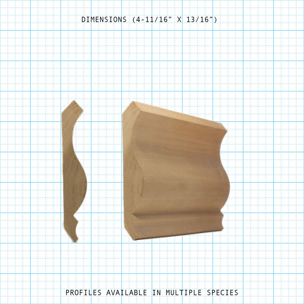 Crown wood molding profile diagram, 4-11/16" x 13/16" dimensions.