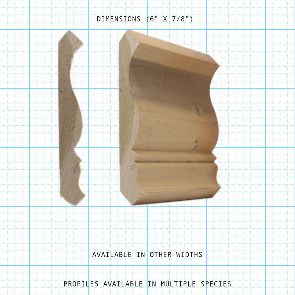 Crown wood molding profile diagram, 6" x 7/8" dimensions.