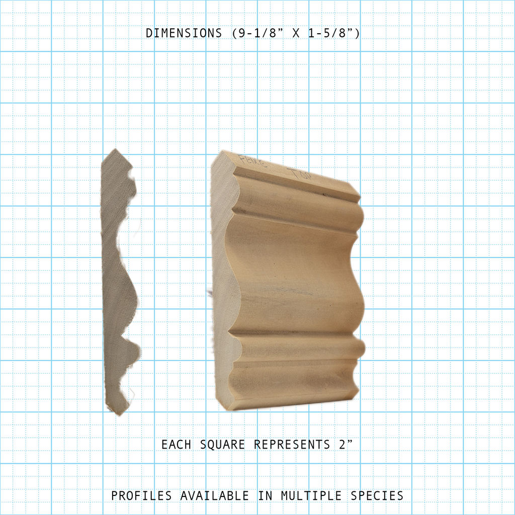 Crown wood molding profile diagram, 9-1/8" x 1-5/8" dimensions.
