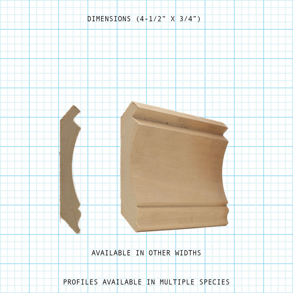 Crown wood molding profile diagram, 4-1/2" x 3/4" dimensions.