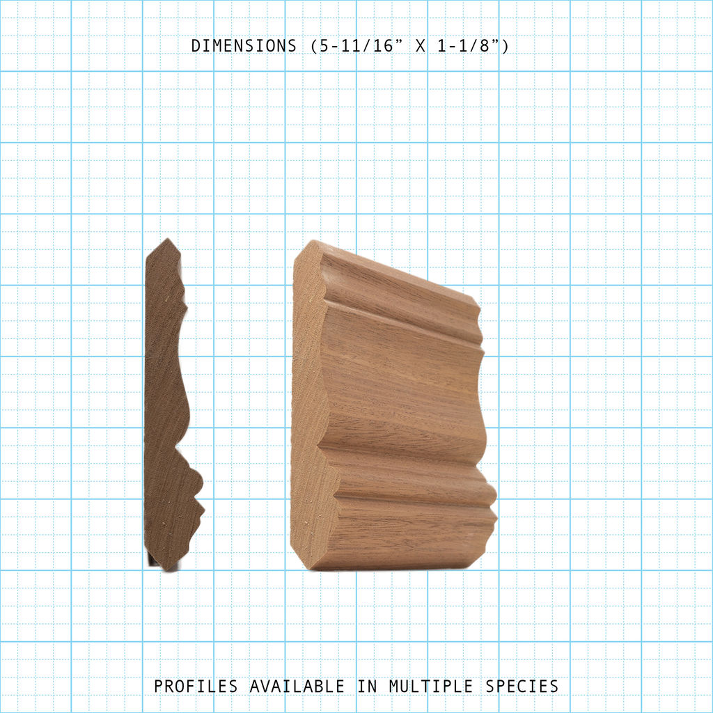 Crown wood molding profile diagram, 5-11/16" x 1-1/8" dimensions.