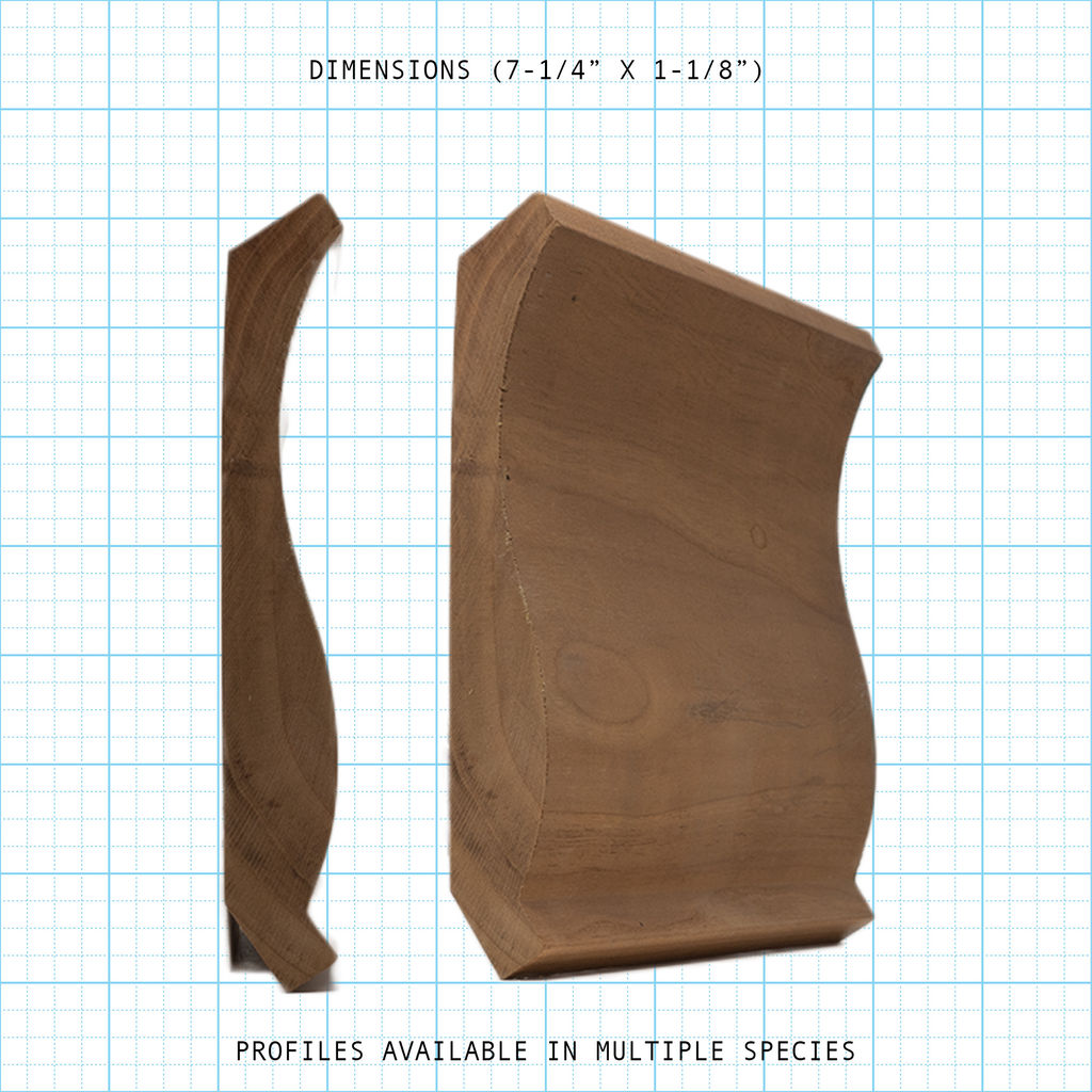 Crown wood molding profile diagram, 7-1/4" x 1-1/8" dimensions.