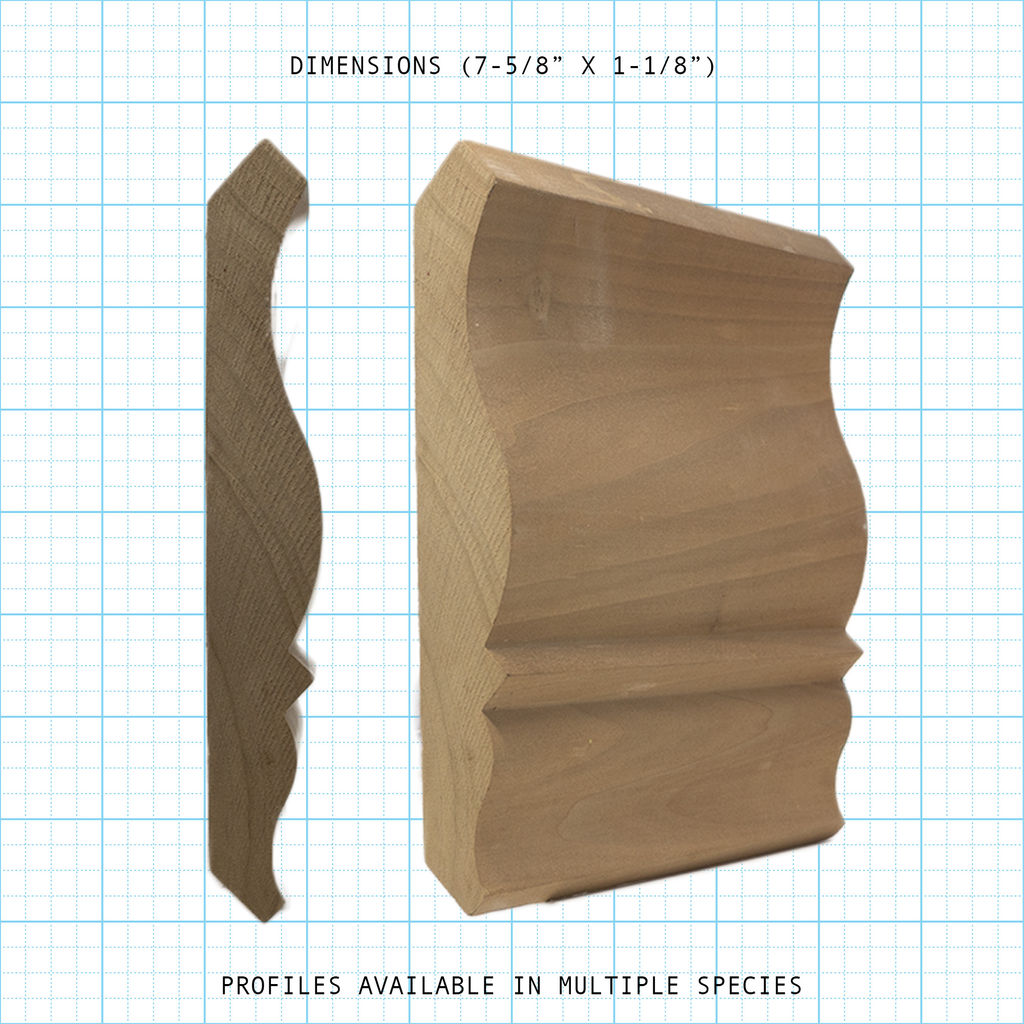 Crown wood molding profile diagram, 7-5/8" x 1-1/8" dimensions.