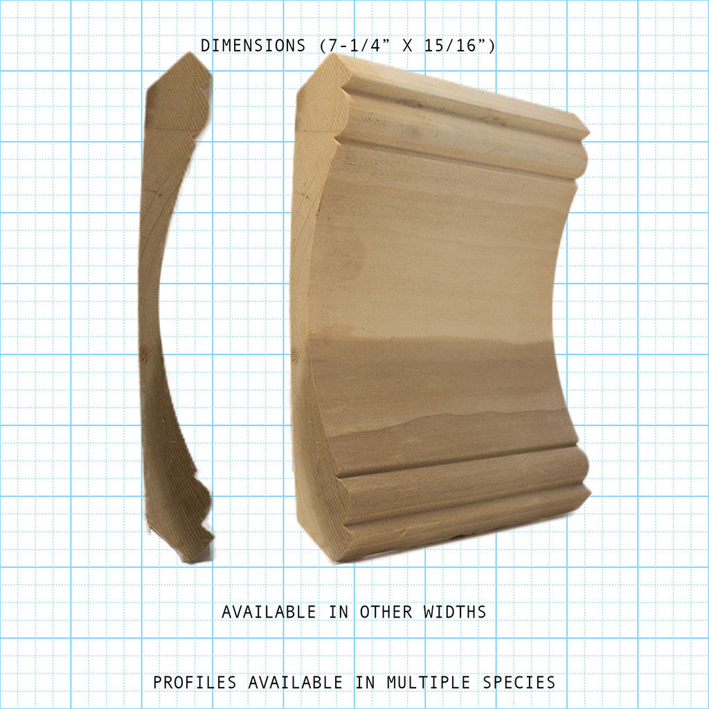 Crown wood molding profile diagram, 7-1/4" x 15/16" dimensions.