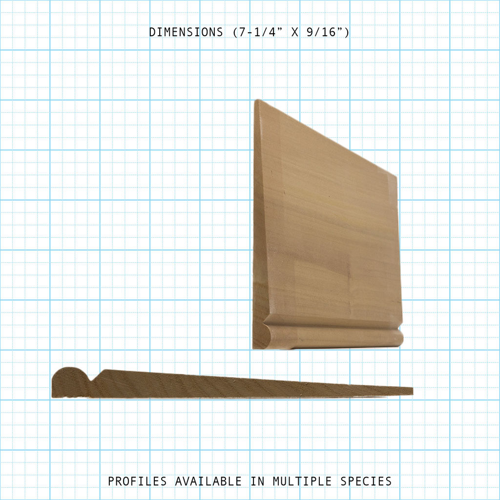 Exterior paneling molding profile diagram, 7-1/4" x 9/16" dimensions.
