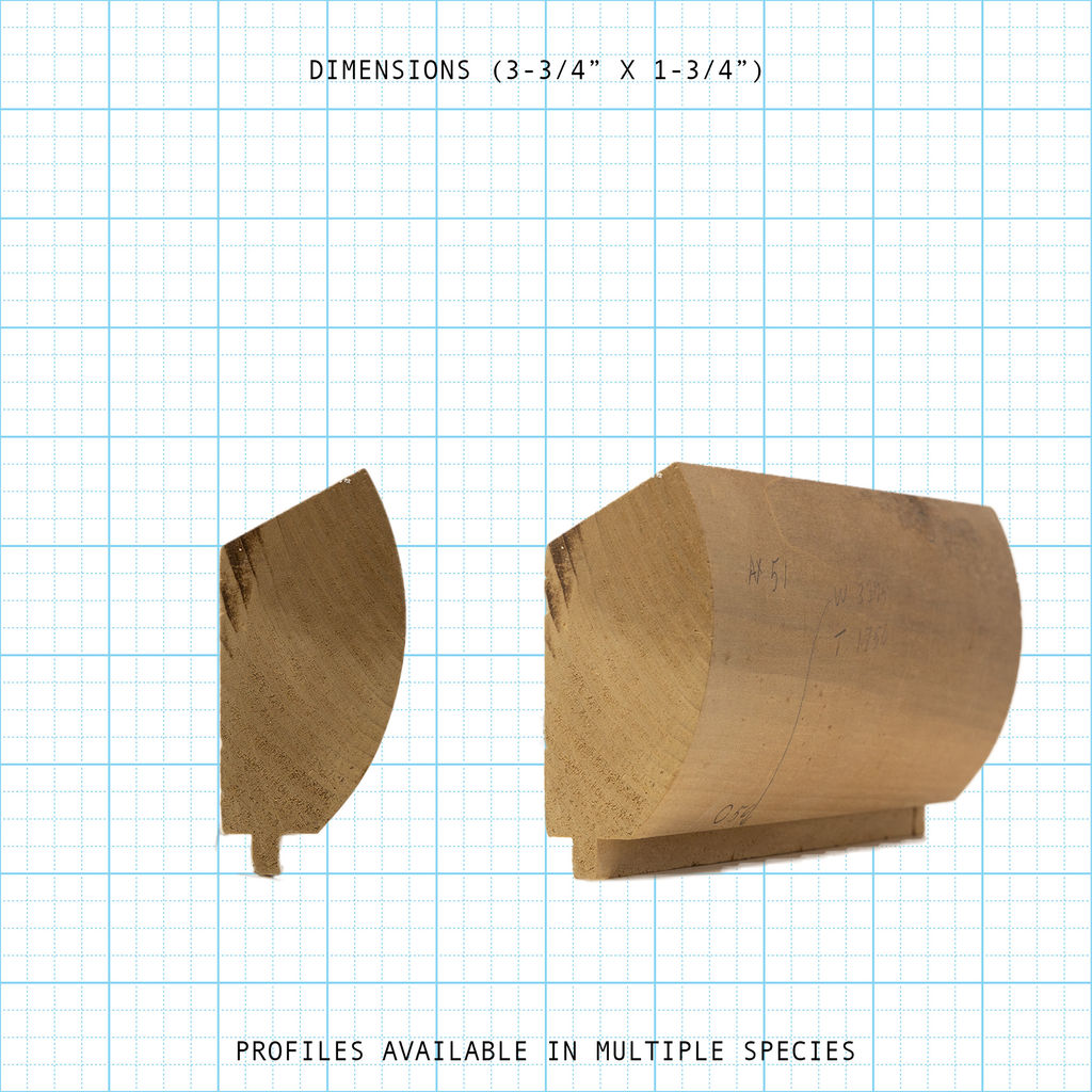 Exterior paneling molding profile diagram, 3-3/4" x 1-3/4" dimensions.