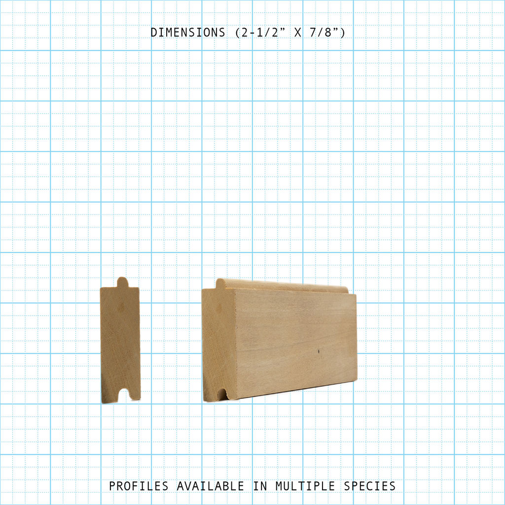 Wood flooring profile diagram, 2-1/2" x 7/8" dimensions.