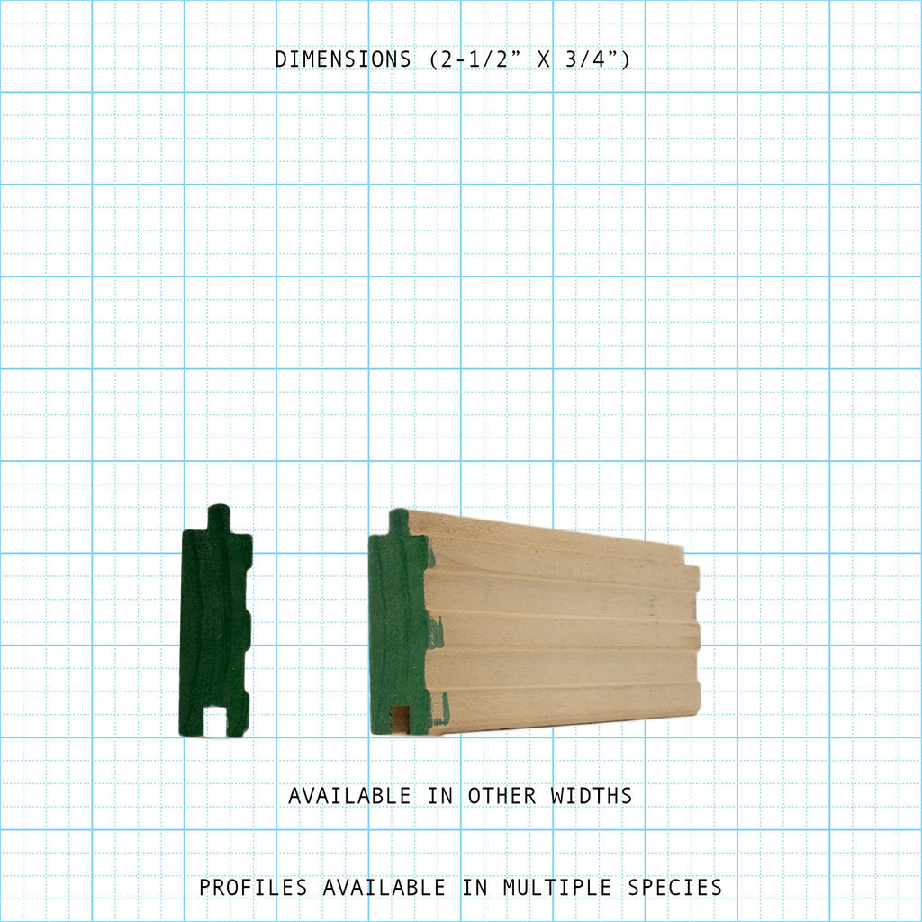 Wood flooring profile diagram, 2-1/2" x 3/4" dimensions.