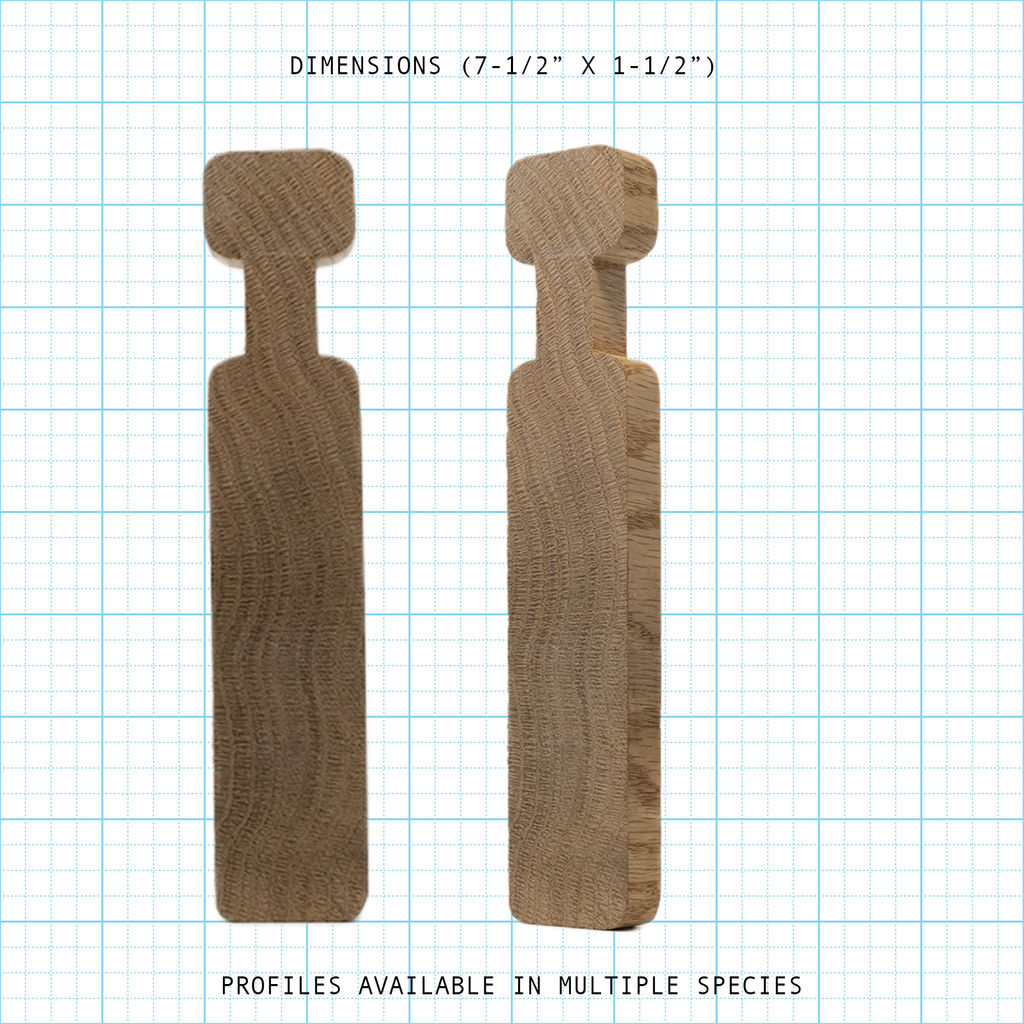 Wooden handrail profile diagram, 7-1/2" x 1-1/2" dimensions.