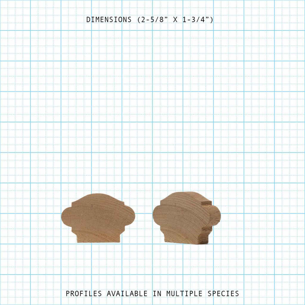 Wooden handrail profile diagram, 2-5/8" x 1-3/4" dimensions.