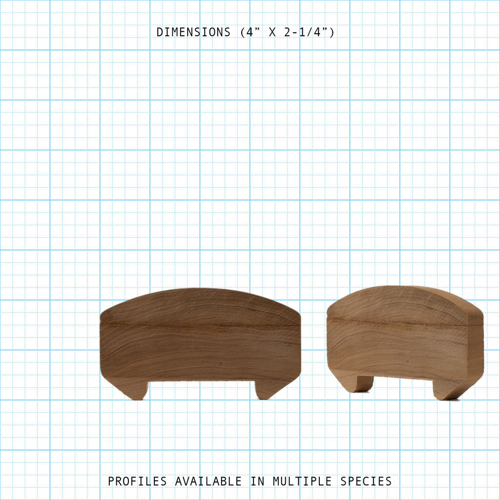 Wooden handrail profile diagram, 4" x 2-1/4" dimensions.