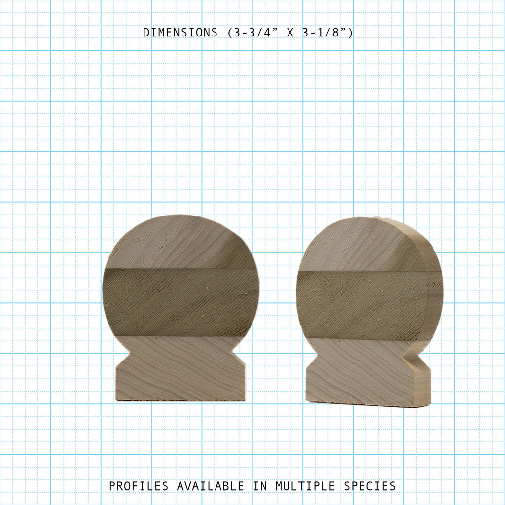 Wooden handrail profile diagram, 3-3/4" x 3-1/8" dimensions.