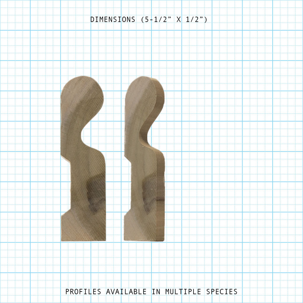 Wooden handrail profile diagram, 5-1/2" x 1-1/2" dimensions.