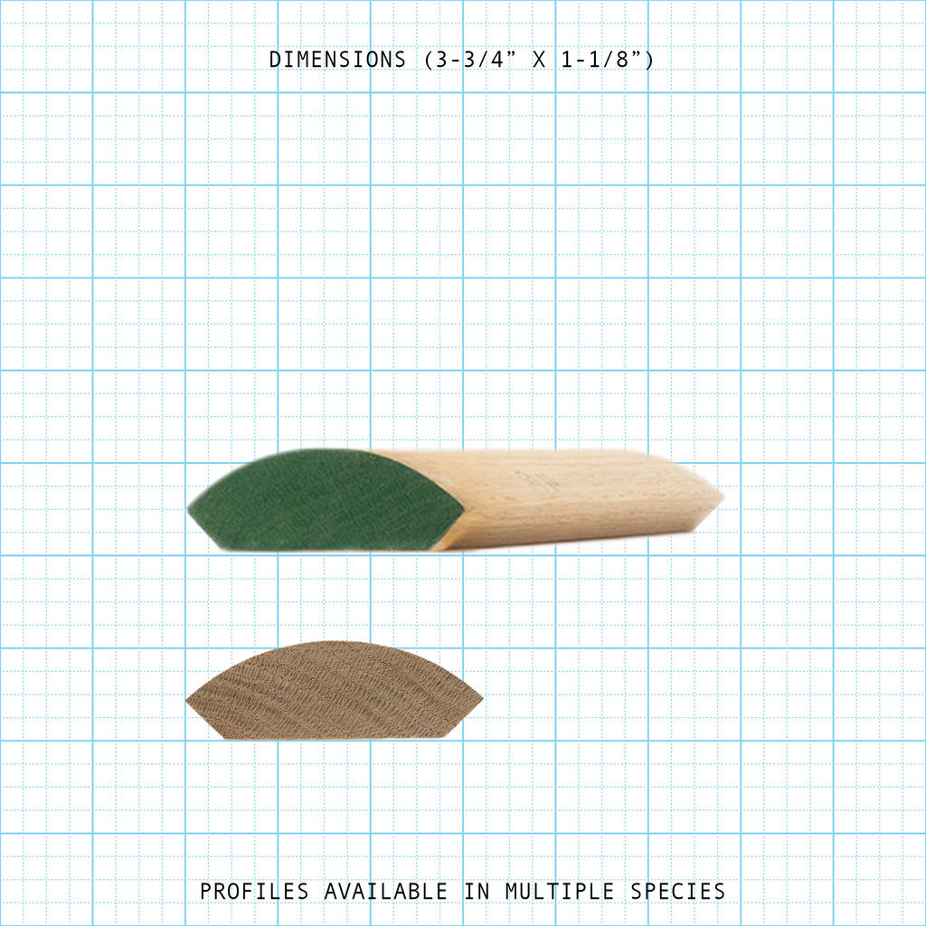 Wooden handrail profile diagram, 3-3/4" x 1-1/8" dimensions.