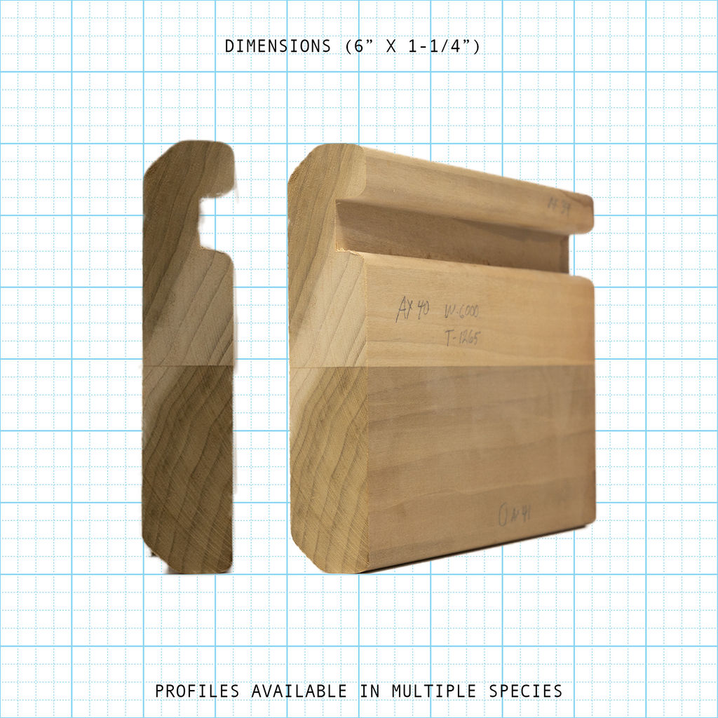 Wooden handrail profile diagram, 6" x 1-1/4" dimensions.