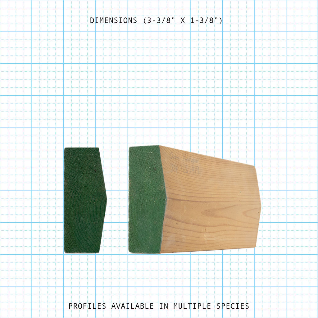 Paneling wainscot molding profile, 3-3/8" x 1-3/8" dimensions.