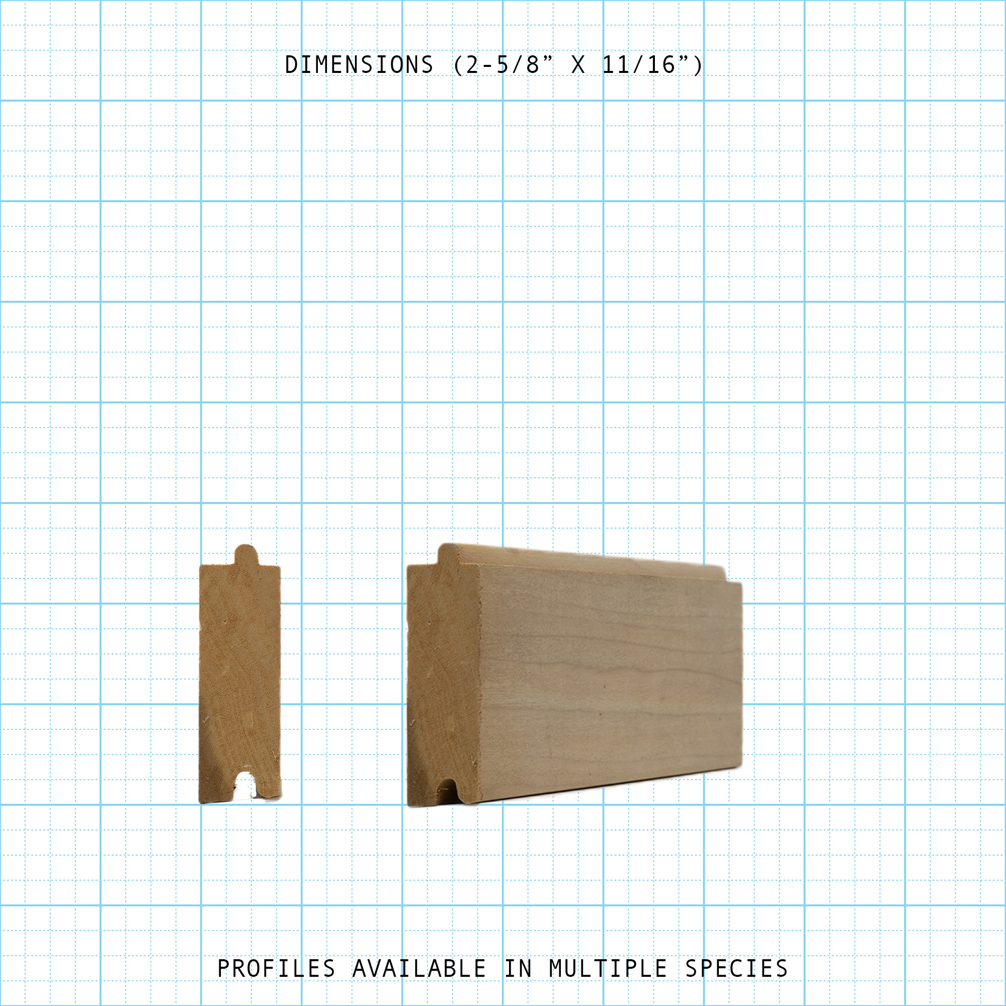 Paneling wainscot molding profile, 2-5/8" x 11/16" dimensions.