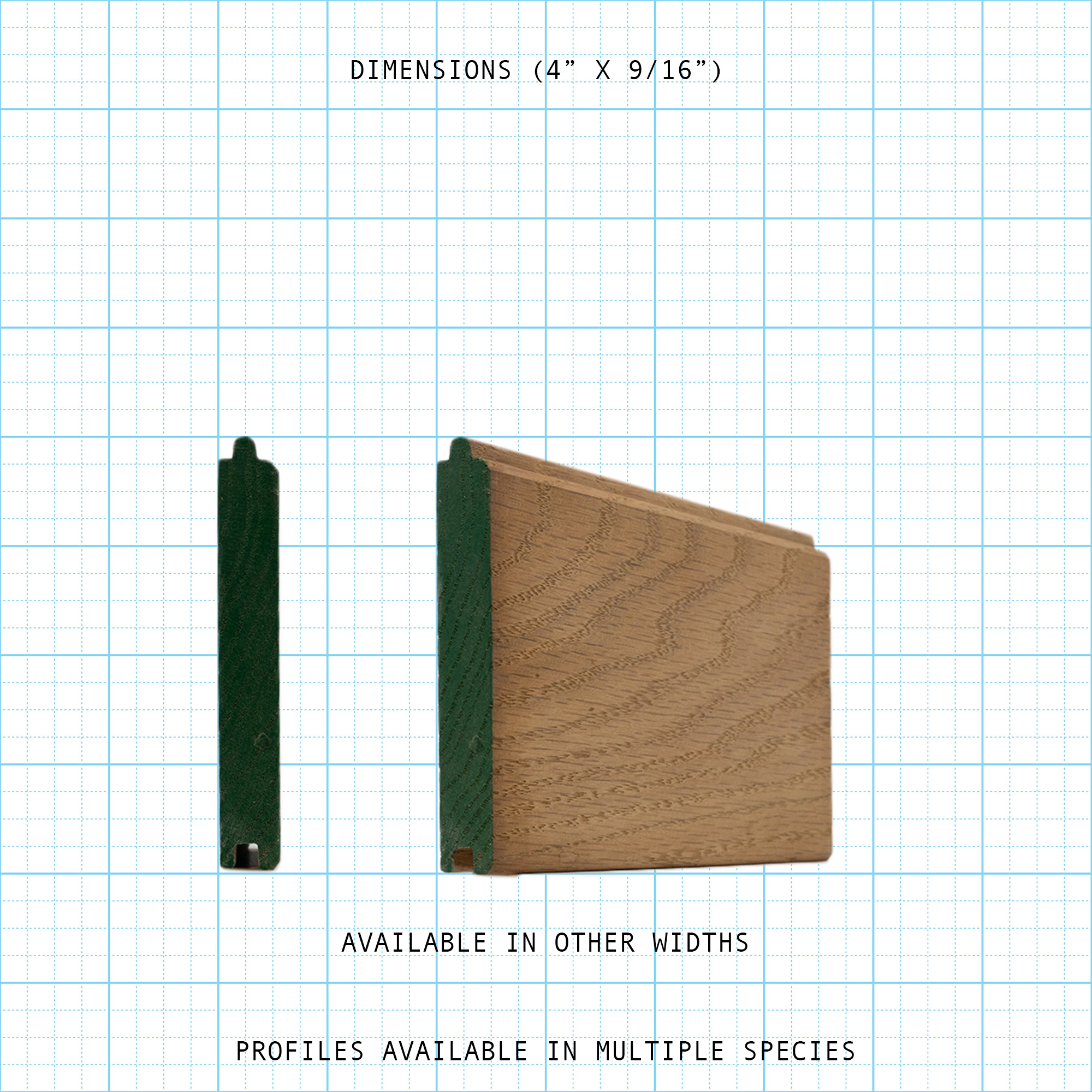 Paneling wainscot molding profile, 4" x 9/16" dimensions.