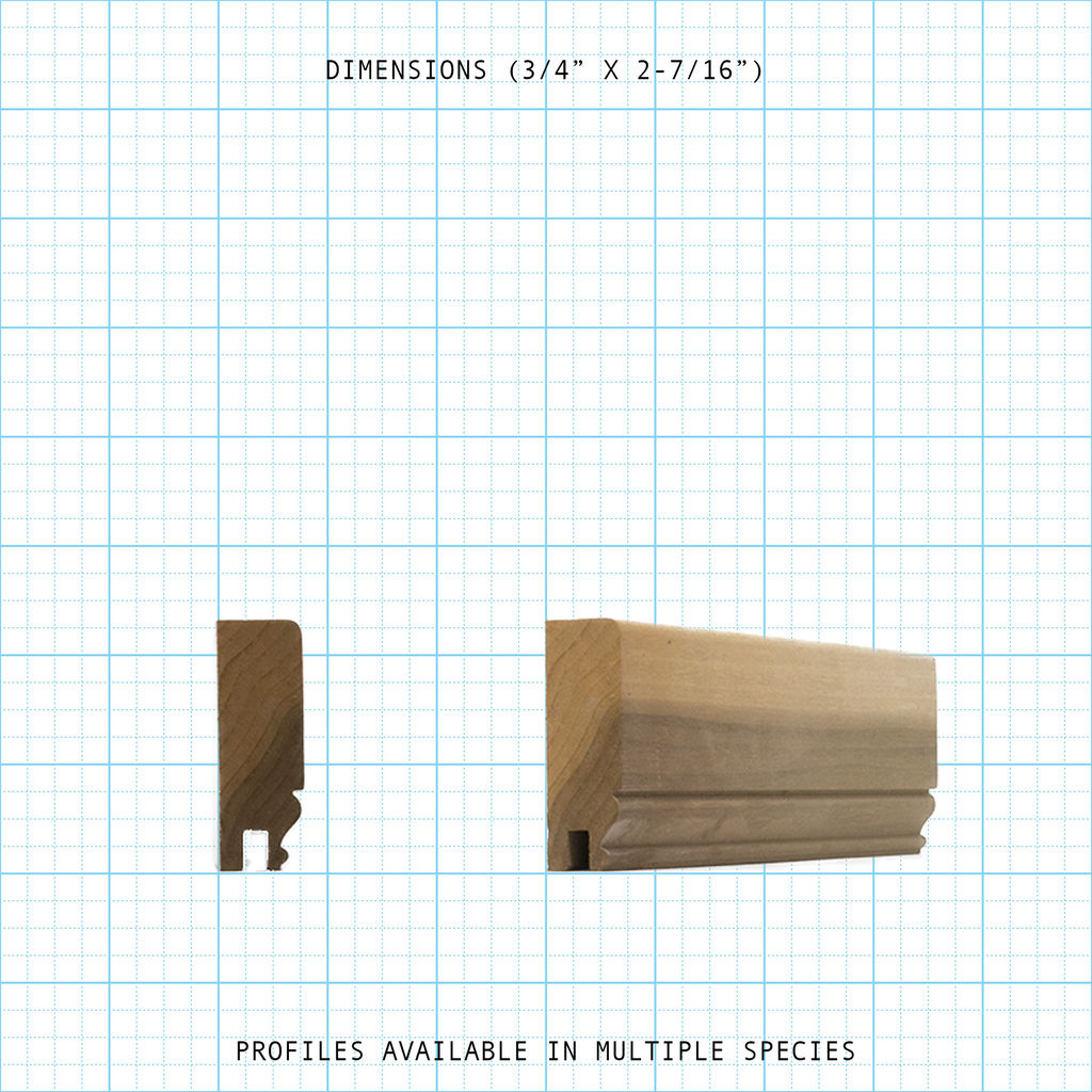 Paneling wainscot molding profile diagram, 3/4" x 2-7/16" dimensions.