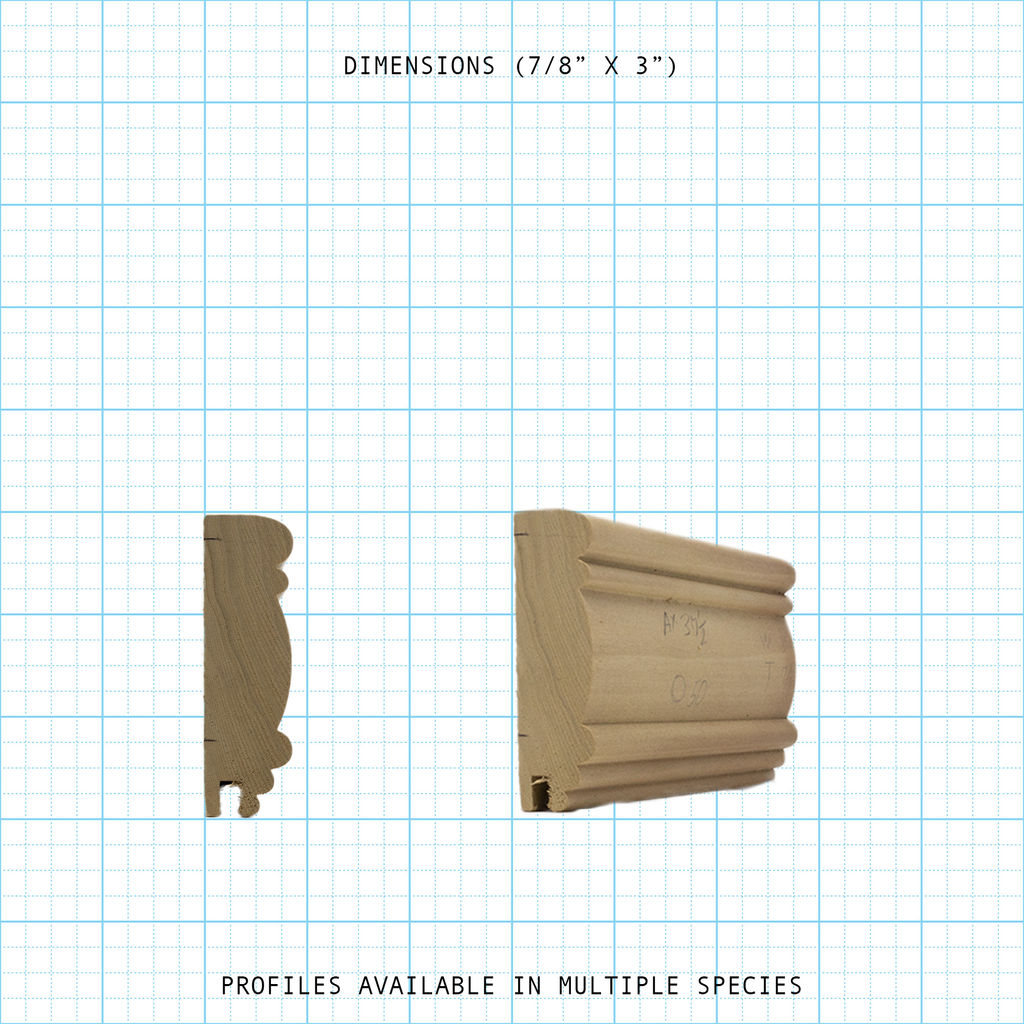Paneling wainscot molding profile diagram, 7/8" x 3" dimensions.