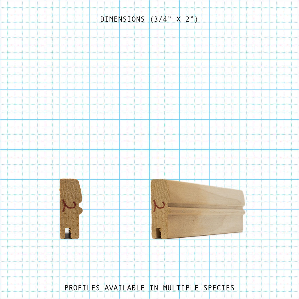 Paneling wainscot molding profile diagram, 3/4" x 2" dimensions.