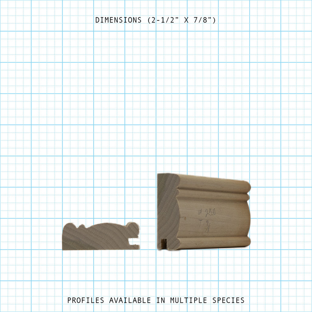 Paneling wainscot molding profile diagram, 2-1/2" x 7/8" dimensions.