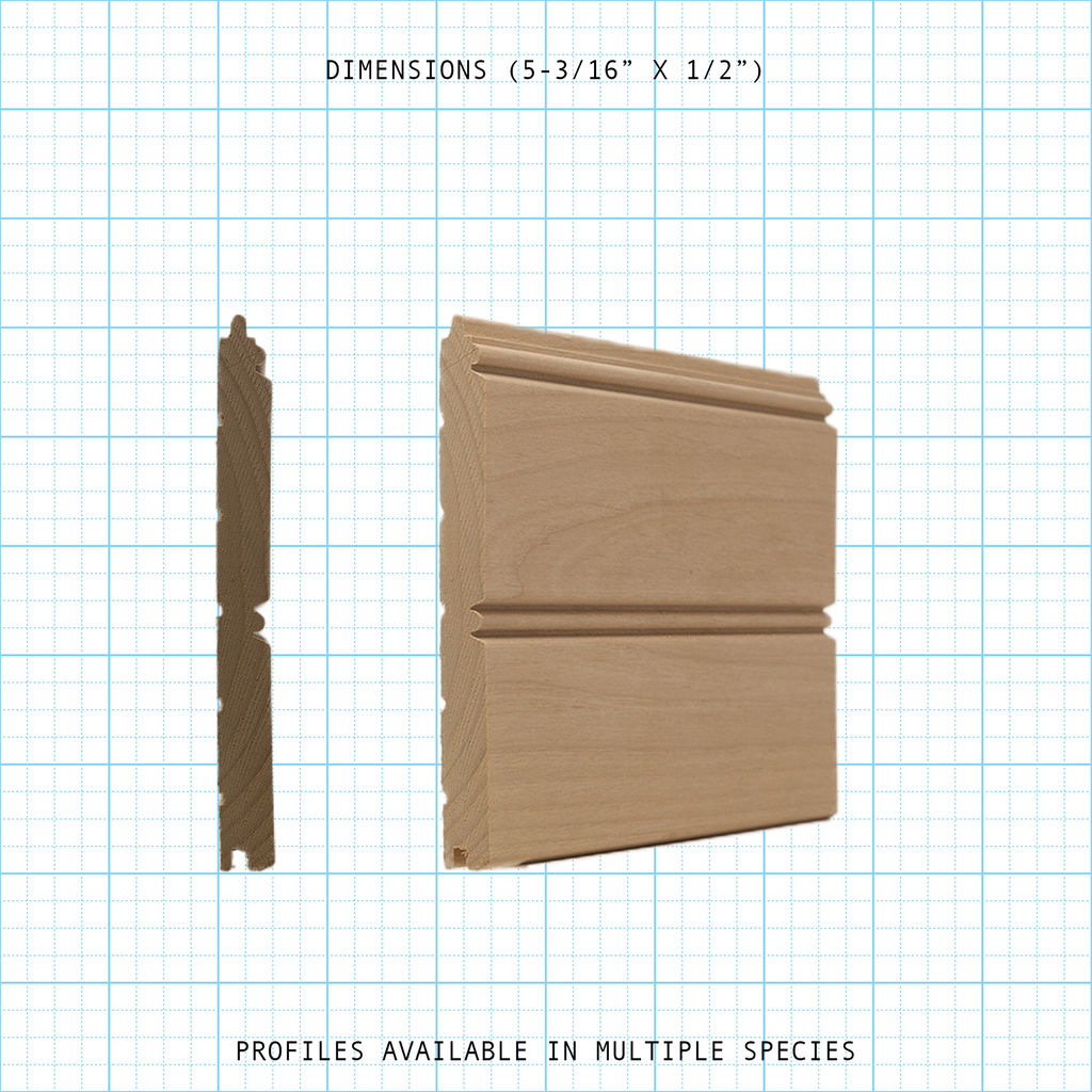 Paneling wainscot wood molding profile diagram, 5-3/16" x 1/2" dimensions.