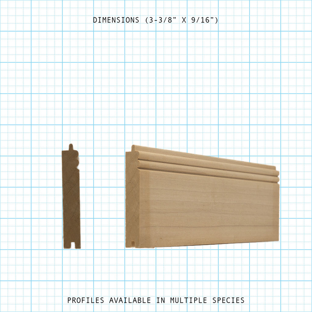 Paneling wainscot wood molding profile diagram, 3-3/8" x 9/16" dimensions.