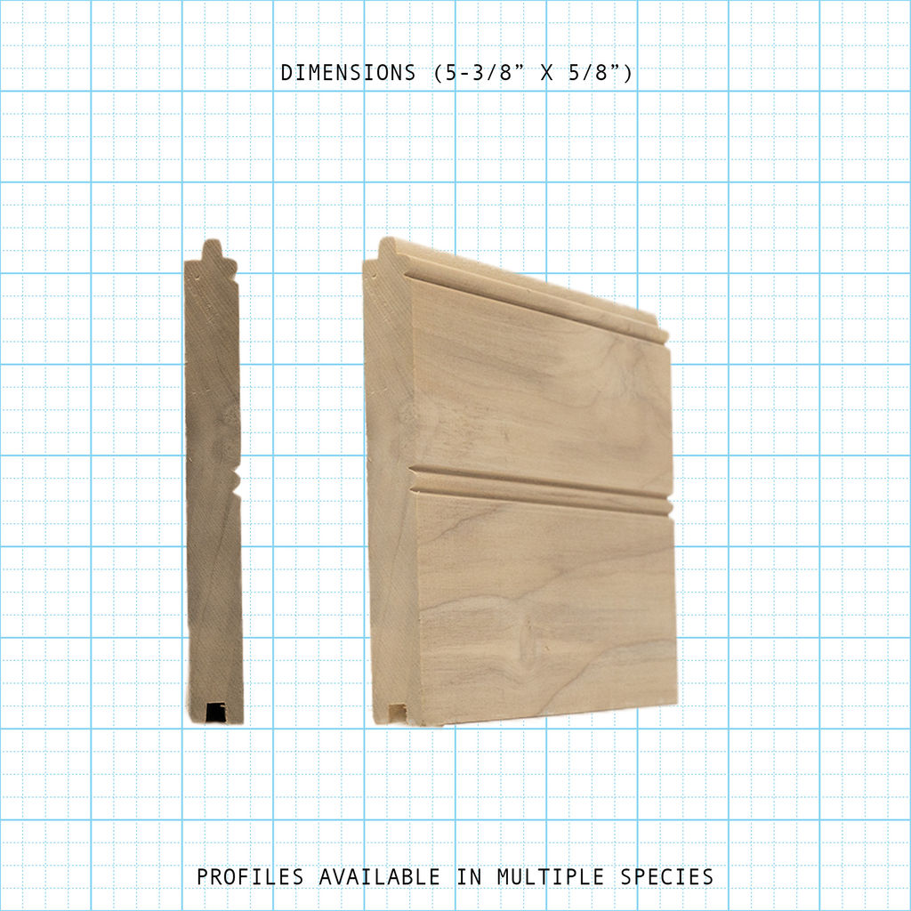 Paneling wainscot wood molding profile diagram, 5-3/8" x 5/8" dimensions.