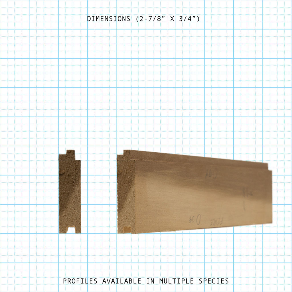 Paneling wainscot wood molding profile diagram, 2-7/8" x 3/4" dimensions.