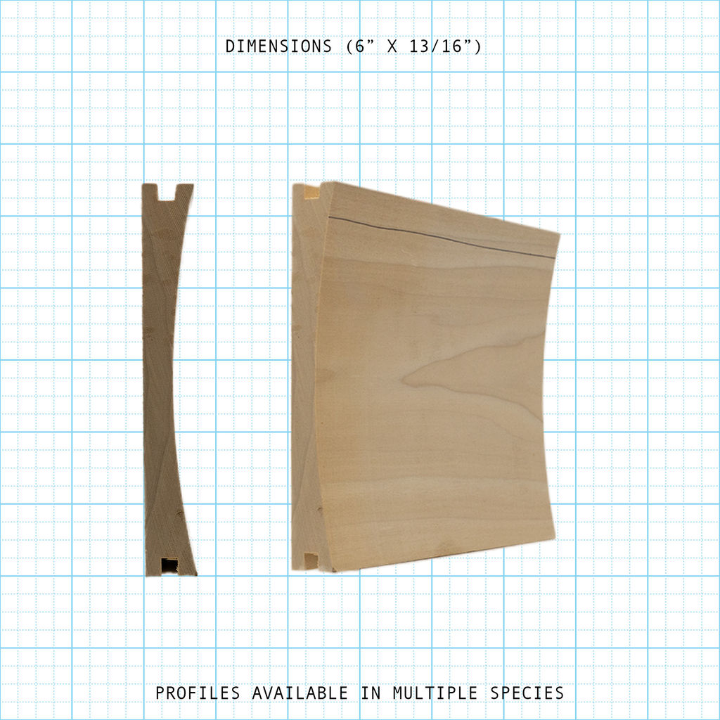 Paneling wainscot wood molding profile diagram, 6" x 13/16" dimensions.
