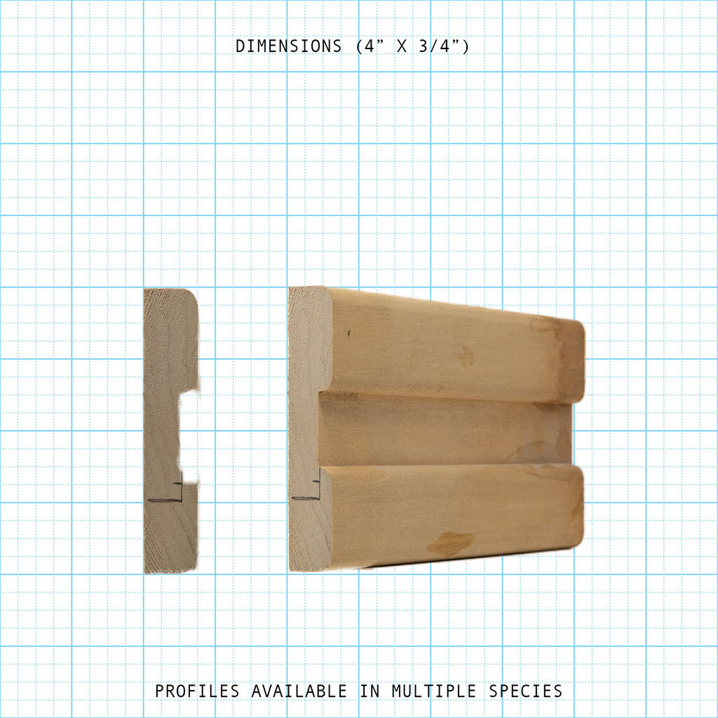 Paneling wainscot molding profile diagram, 4" x 3/4" dimensions.