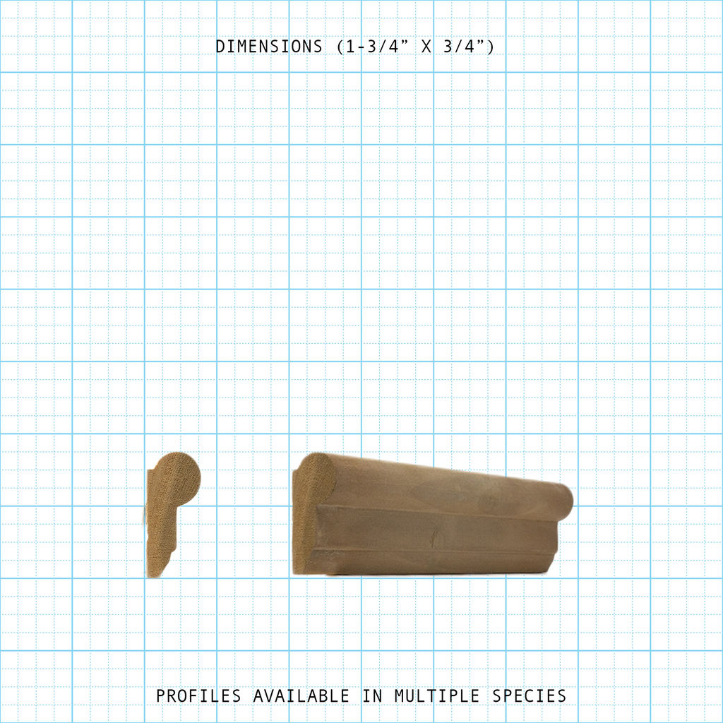 Picture frame wood molding profile diagram, 1-3/4" x 3/4" dimensions.