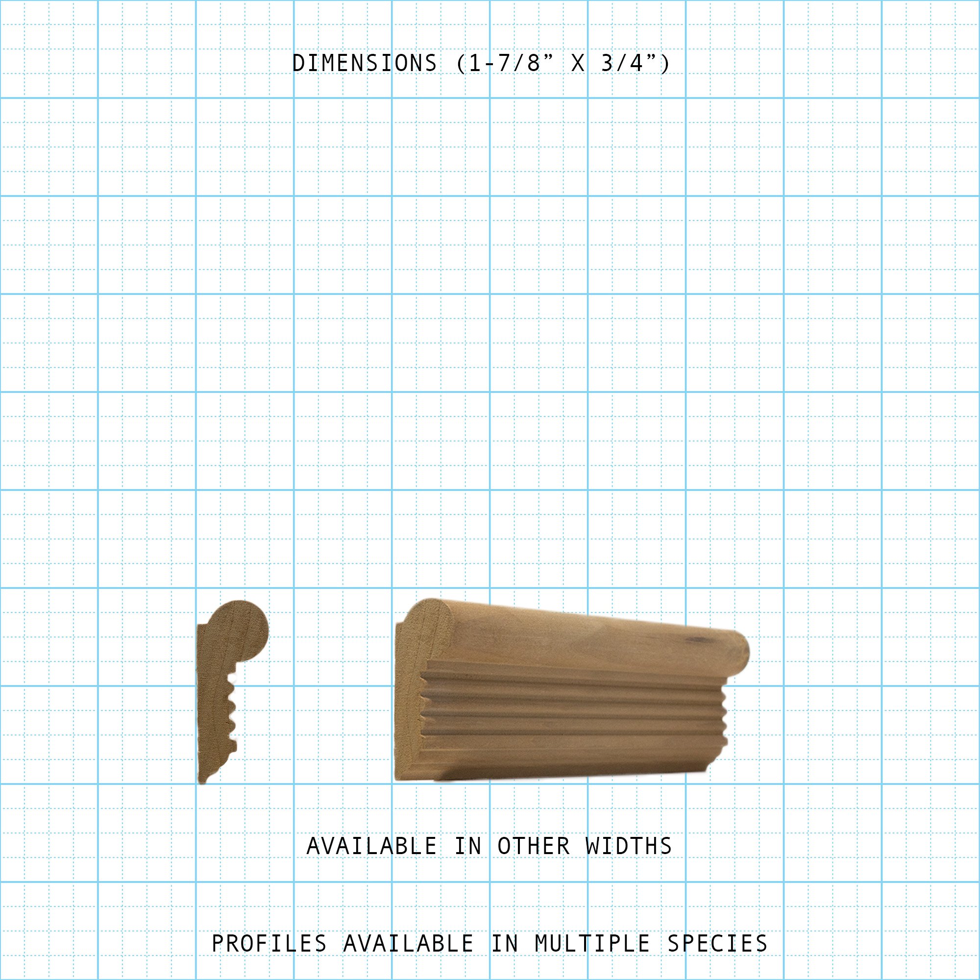 Picture frame wood molding profile diagram, 1-7/8" x 3/4" dimensions.