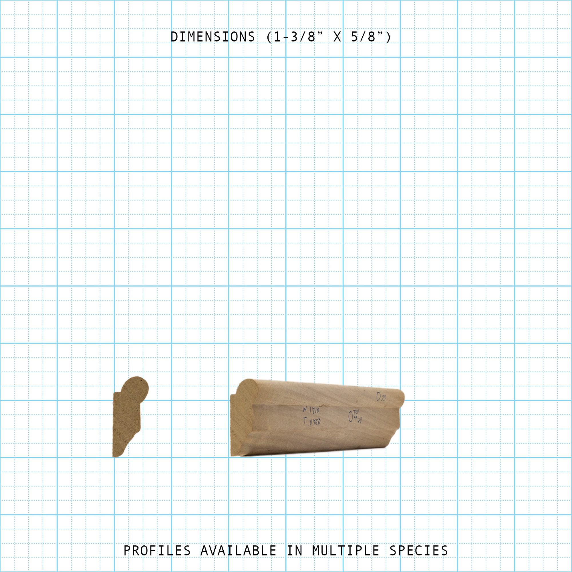 Picture frame wood molding profile diagram, 1-3/8" x 5/8" dimensions.