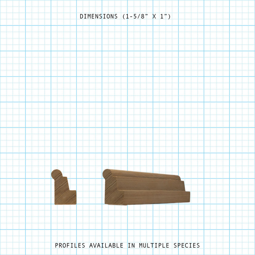 Picture frame wood molding profile diagram, 1-5/8" x 1" dimensions.